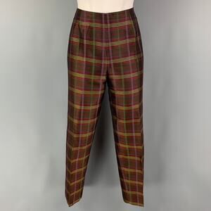 Vintage MARIA LUISA B 6 Brown Multi-Color Silk Plaid Side Zipper Dress Pants